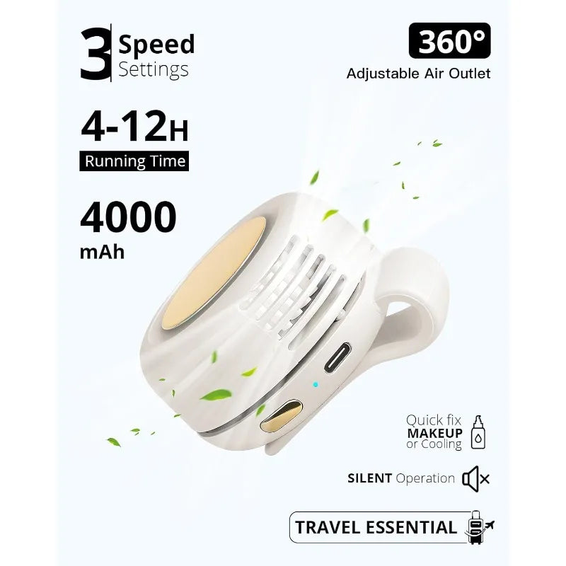 Ventilador Eléctrico Portátil Mini Sin Aspas y Silencioso, Ventilador Pequeño con Clip para Camisa o Cintura, Ajustable en 3 Velocidades para Exteriores, NUEVO