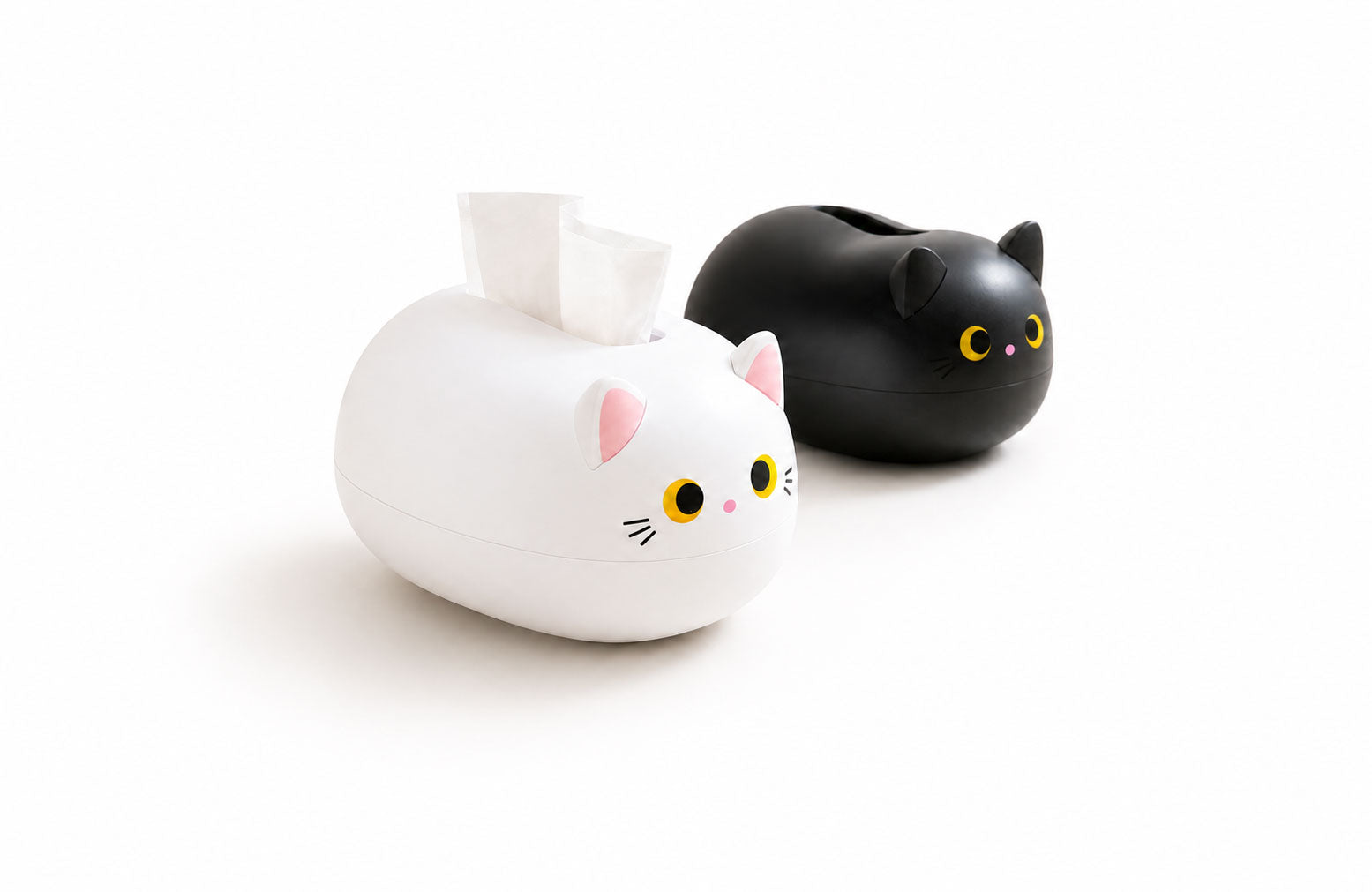 Caja de pañuelos con forma de gato en color blanco y negro