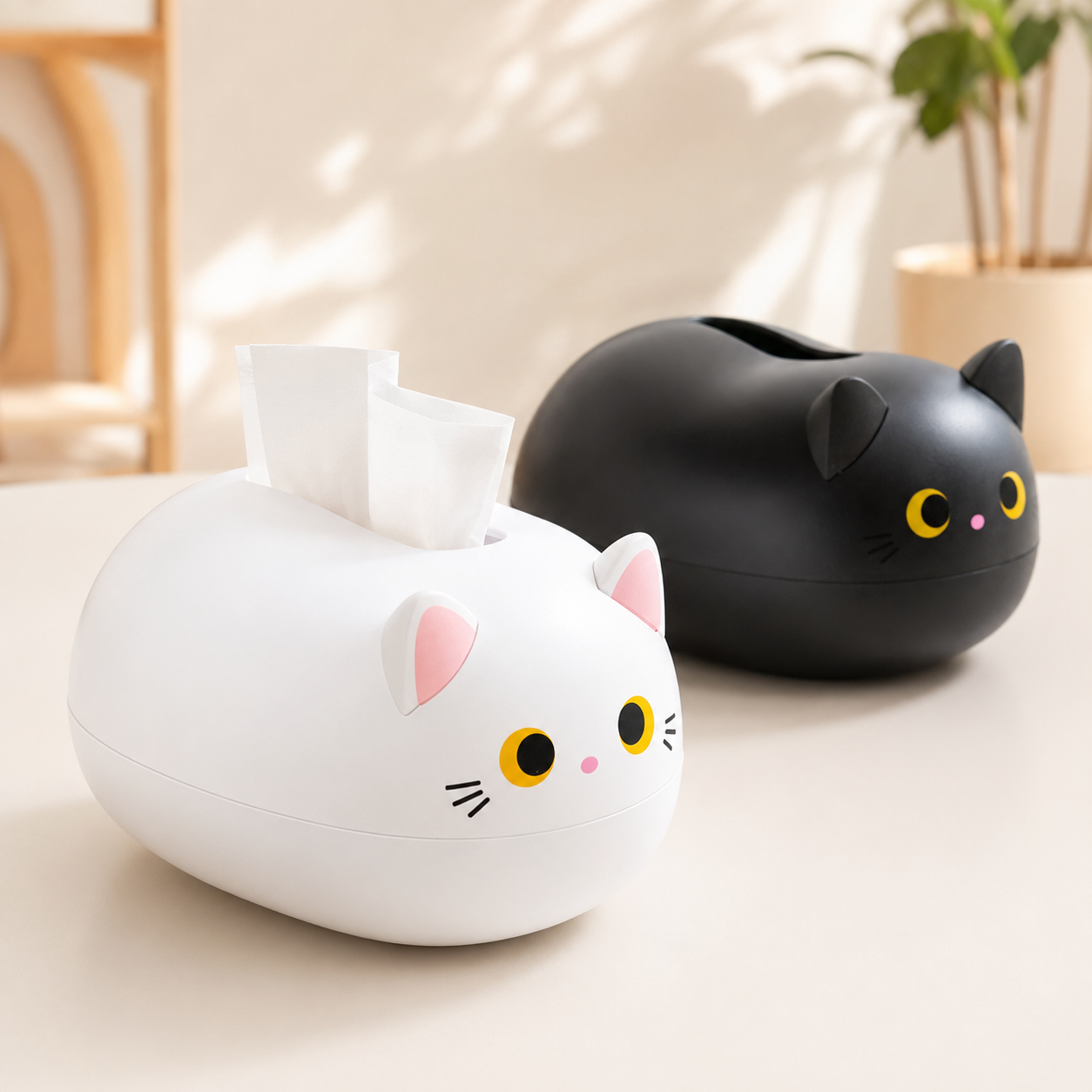 Caja de Pañuelos Gato Kawaii con Compartimento para Palillos