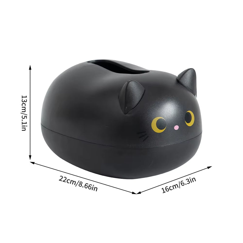 Caja de Pañuelos Gato Kawaii con Compartimento para Palillos – Dispensador de Servilletas Decorativo para Sala, Cocina y Oficina (Blanco/Negro)