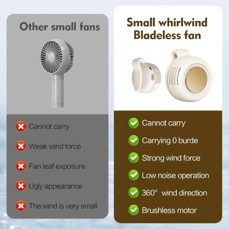 Ventilador Eléctrico Portátil Mini Sin Aspas y Silencioso, Ventilador Pequeño con Clip para Camisa o Cintura, Ajustable en 3 Velocidades para Exteriores, NUEVO