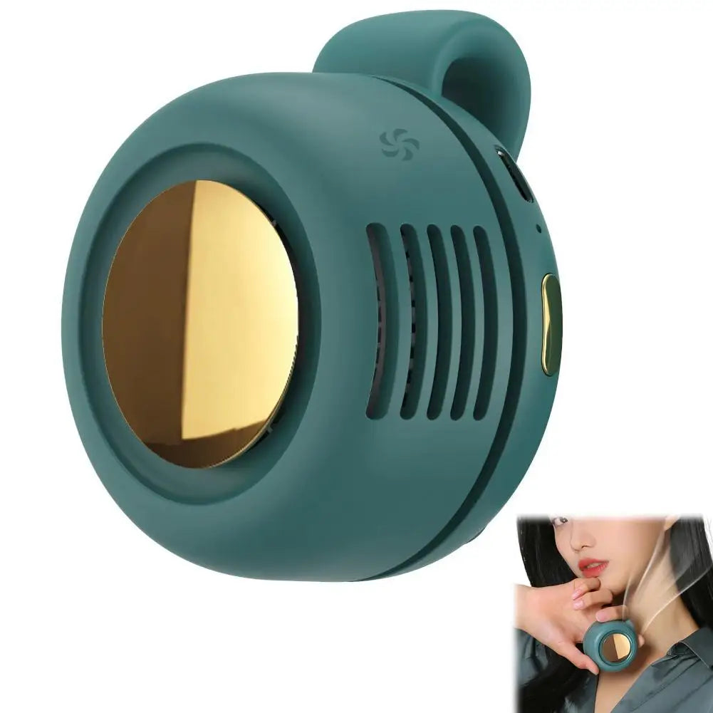 Mini ventilador portátil color verde clip sujeto en el cuello